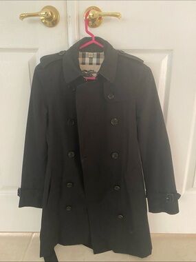 Burberry Black Double-Breasted Trench Coat with Signature Check Lining